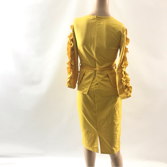 METAMORPHOSIS Girl Women’s Yellow Dress Size S Pleated Sleeve Work Career Belted - Picture 5 of 10